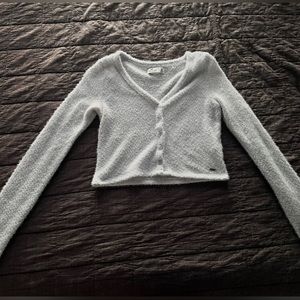 Light blue soft crop long sleeve sweater